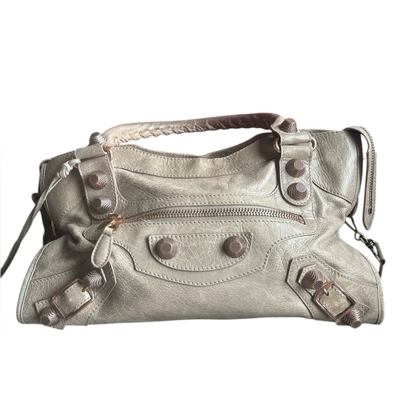 Beautiful Balenciaga taupe leather big 21 rose gold motorcycle purse bag - Picture 1 of 15